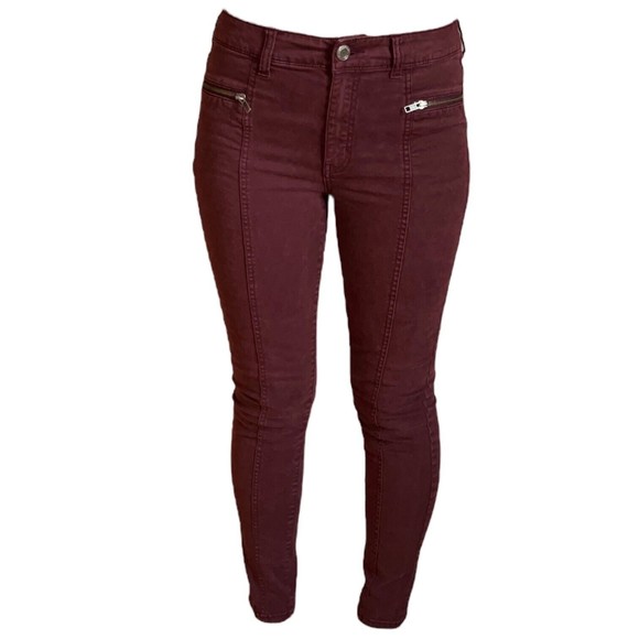 American Eagle Hi-Rise Jegging Women's Size 6 Maroon Moto Ankle Zip Red Stretch - Picture 10 of 16